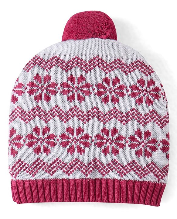 Babyhug Organic Cotton Knit Woollen Cap & Mittens Set Red - Diameter 10.5 cm