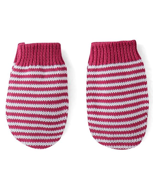 Babyhug Organic Cotton Knit Woollen Cap & Mittens Set Red - Diameter 10.5 cm