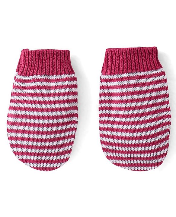 Babyhug Organic Cotton Knit Woollen Cap & Mittens Set Red - Diameter 10.5 cm