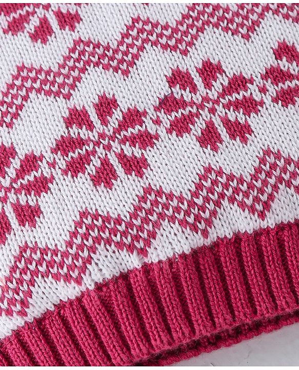 Babyhug Organic Cotton Knit Woollen Cap & Mittens Set Red - Diameter 10.5 cm