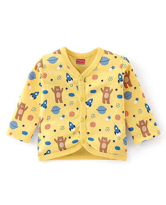 Babyhug 100% Cotton Knit Full Sleeves Bear Print Vests Pack of 3 - Multicolour