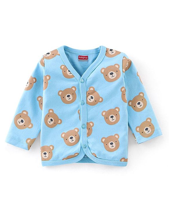 Babyhug 100% Cotton Knit Full Sleeves Bear Print Vests Pack of 3 - Multicolour