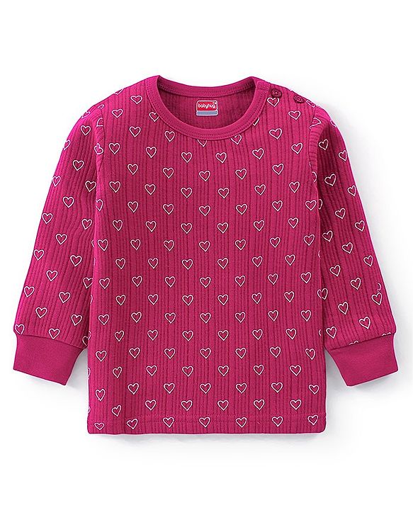 Babyhug Cotton Full Sleeves Vest Pullover & Bottom Thermal Wear Combo Heart Print Pack Of 3 - Purple