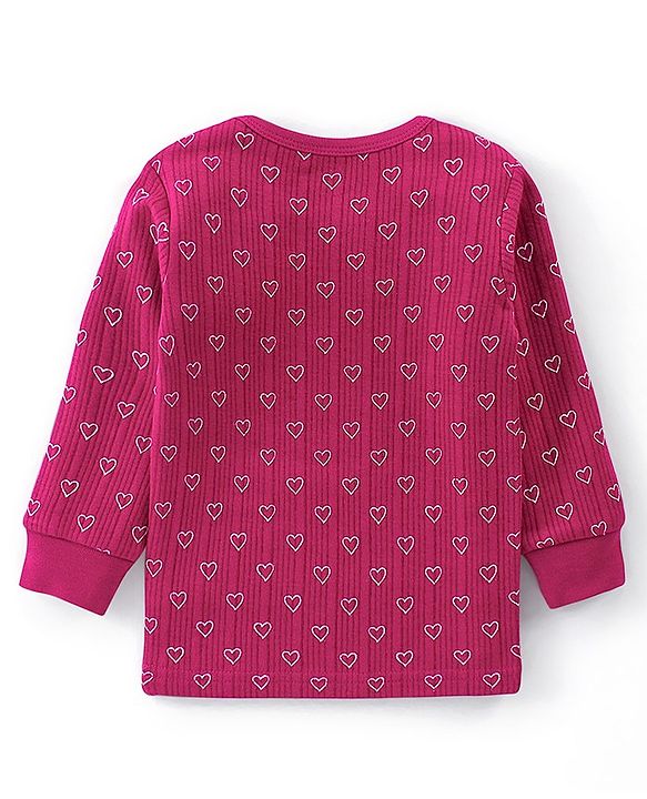 Babyhug Cotton Full Sleeves Vest Pullover & Bottom Thermal Wear Combo Heart Print Pack Of 3 - Purple