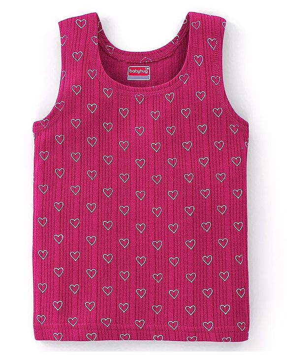 Babyhug Cotton Full Sleeves Vest Pullover & Bottom Thermal Wear Combo Heart Print Pack Of 3 - Purple