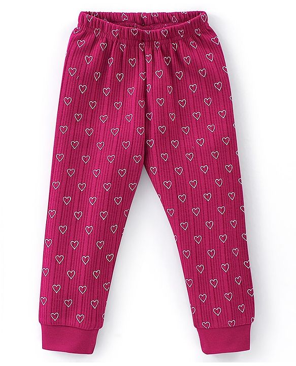 Babyhug Cotton Full Sleeves Vest Pullover & Bottom Thermal Wear Combo Heart Print Pack Of 3 - Purple