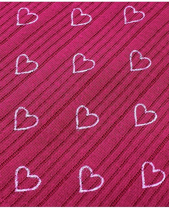 Babyhug Cotton Full Sleeves Vest Pullover & Bottom Thermal Wear Combo Heart Print Pack Of 3 - Purple
