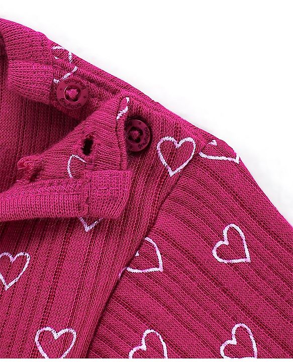 Babyhug Cotton Full Sleeves Vest Pullover & Bottom Thermal Wear Combo Heart Print Pack Of 3 - Purple