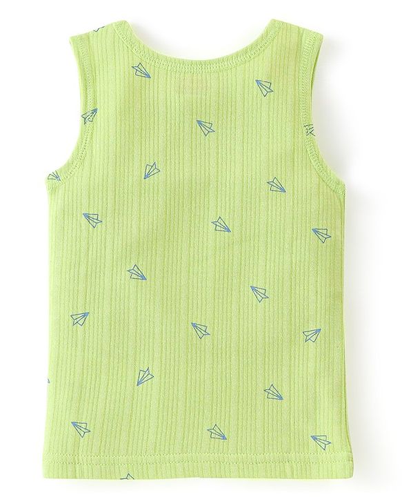 Babyhug Cotton Full Sleeves Vest Pullover & Bottom Thermal Wear Combo Pack Of 3 Paper Plane Print - Sunny Lime