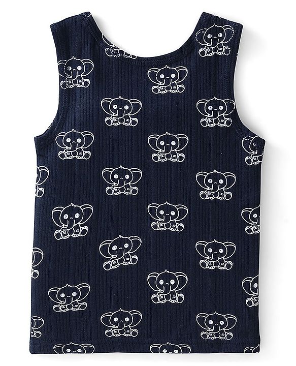 Babyhug Full Sleeves Elephant Print Thermal Vest  with Sando & Pajama - Navy Blue
