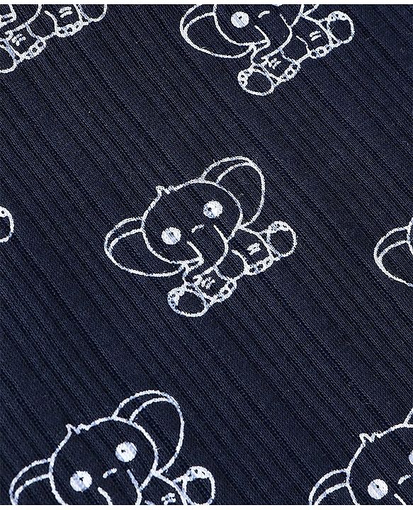 Babyhug Full Sleeves Elephant Print Thermal Vest  with Sando & Pajama - Navy Blue