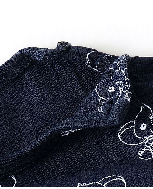 Babyhug Full Sleeves Elephant Print Thermal Vest  with Sando & Pajama - Navy Blue