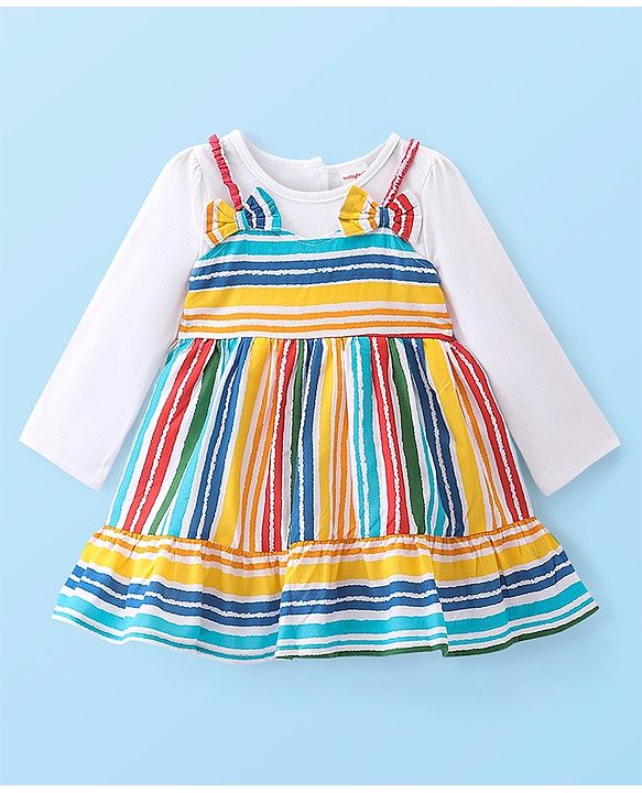 Babyhug Rayon Knit Frock With Full Sleeves Inner Tee Striped - Multicolour