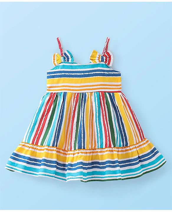 Babyhug Rayon Knit Frock With Full Sleeves Inner Tee Striped - Multicolour