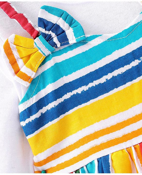 Babyhug Rayon Knit Frock With Full Sleeves Inner Tee Striped - Multicolour