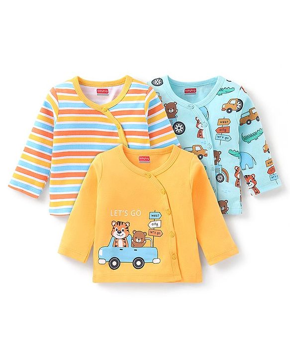 Babyhug 100% Cotton Knit Full Sleeves Bear & Tiger  Printed Vests Pack of 3 - Multicolour