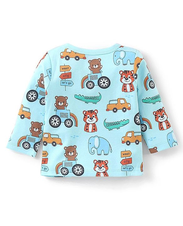 Babyhug 100% Cotton Knit Full Sleeves Bear & Tiger  Printed Vests Pack of 3 - Multicolour