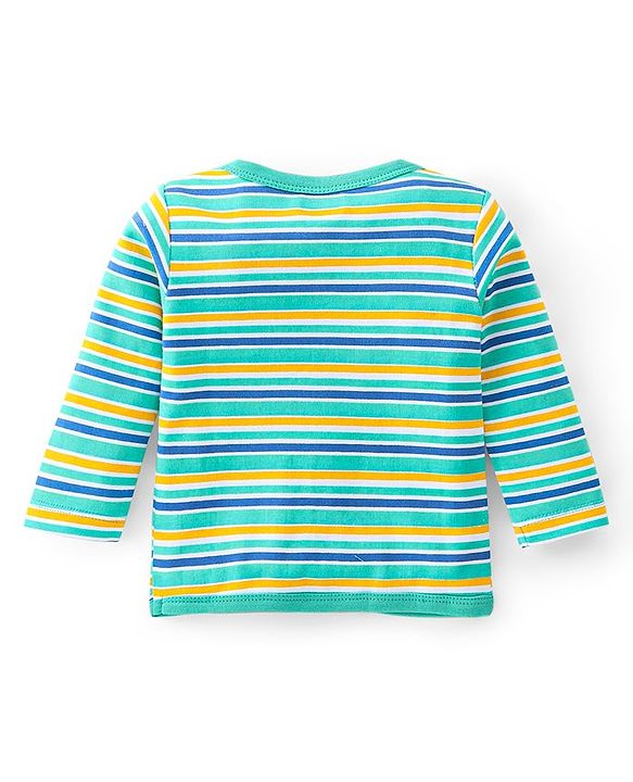 Babyhug 100% Cotton Full Sleeves Vests Stripes and Construction Print Pack of 3 - Blue Green and Yellow