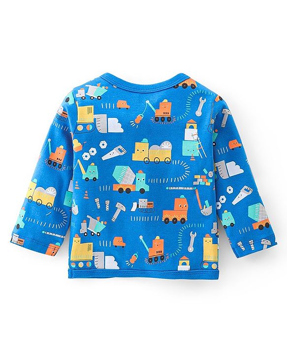 Babyhug 100% Cotton Full Sleeves Vests Stripes and Construction Print Pack of 3 - Blue Green and Yellow
