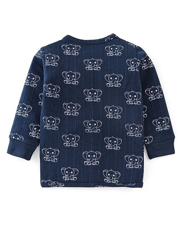 Babyhug Full Sleeves Thermal Inner Wear Set Elephant Print - Navy Blue