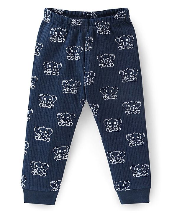 Babyhug Full Sleeves Thermal Inner Wear Set Elephant Print - Navy Blue