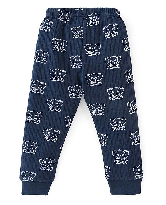 Babyhug Full Sleeves Thermal Inner Wear Set Elephant Print - Navy Blue