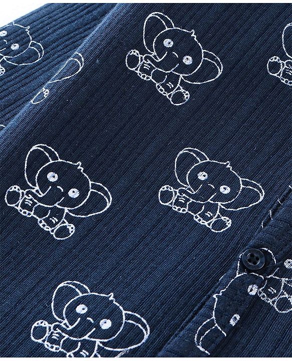 Babyhug Full Sleeves Thermal Inner Wear Set Elephant Print - Navy Blue