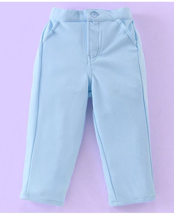 Babyhug Party Wear Half Sleeves T-Shirt & Trouser with  Bow Applique - Light Blue