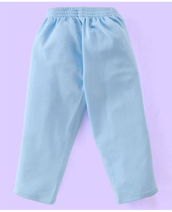Babyhug Party Wear Half Sleeves T-Shirt & Trouser with  Bow Applique - Light Blue