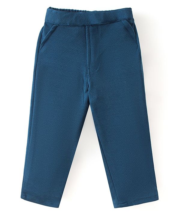 Babyhug Woven with Stretch Half Sleeves Three Pieces Party Suit with Bow -Navy Blue
