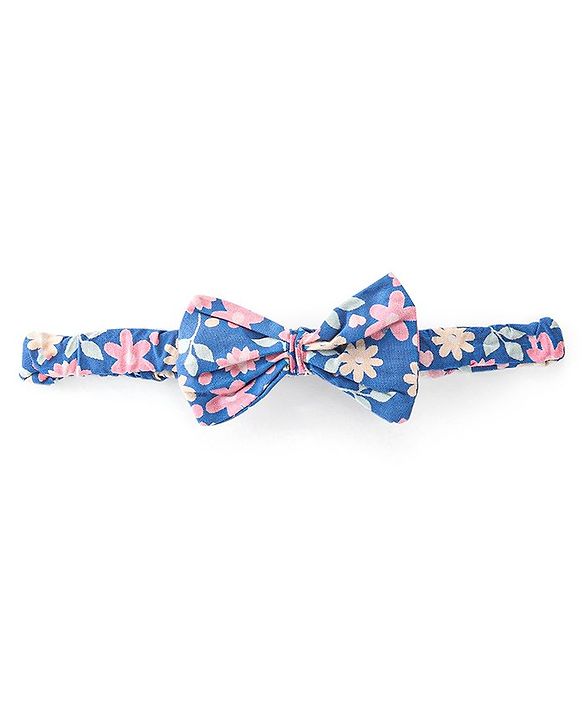 Babyhug Rayon Full Sleeves  Floral Printed Dress with Frill Detailing & Headband - Navy Blue