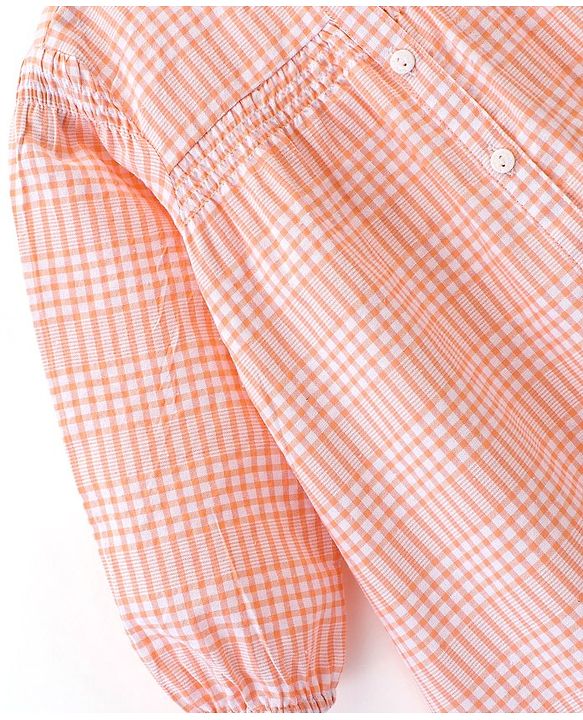 Babyhug Cotton Rayon Woven Full Sleeves Checked Frock with Bloomer and Headband - Peach