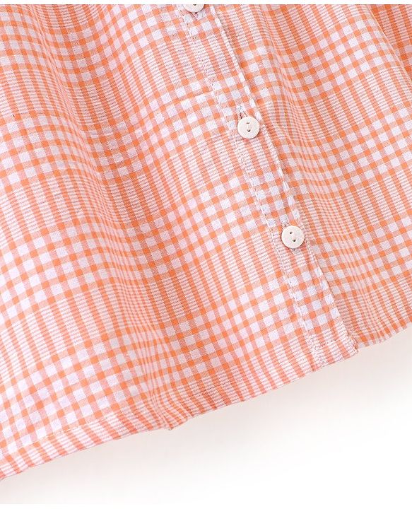 Babyhug Cotton Rayon Woven Full Sleeves Checked Frock with Bloomer and Headband - Peach