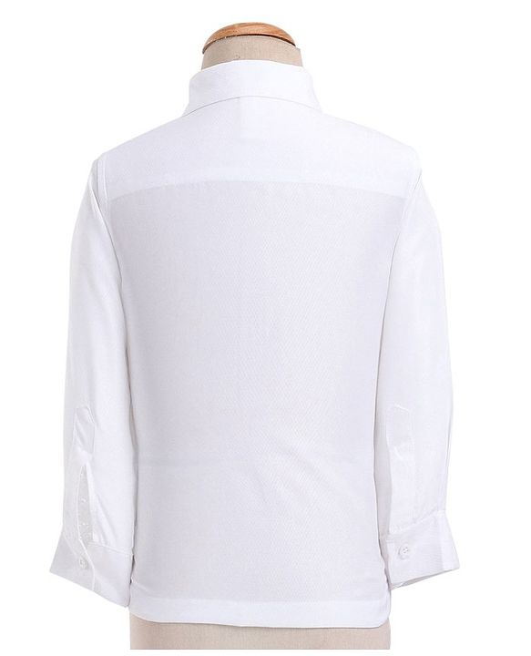 Babyhug Woven Full Sleeves Textured Party Suit with Bow Tie - White & Blue