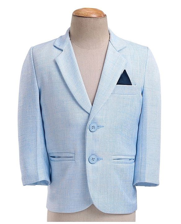 Babyhug Woven Full Sleeves Textured Party Suit with Bow Tie - White & Blue