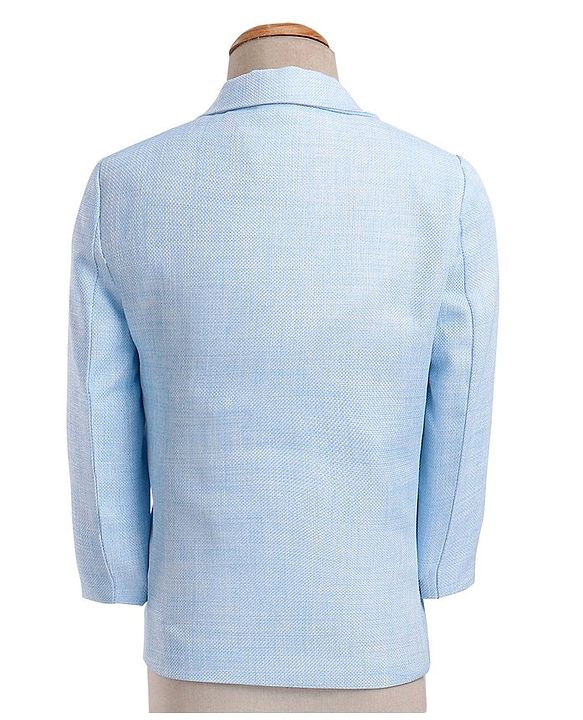 Babyhug Woven Full Sleeves Textured Party Suit with Bow Tie - White & Blue