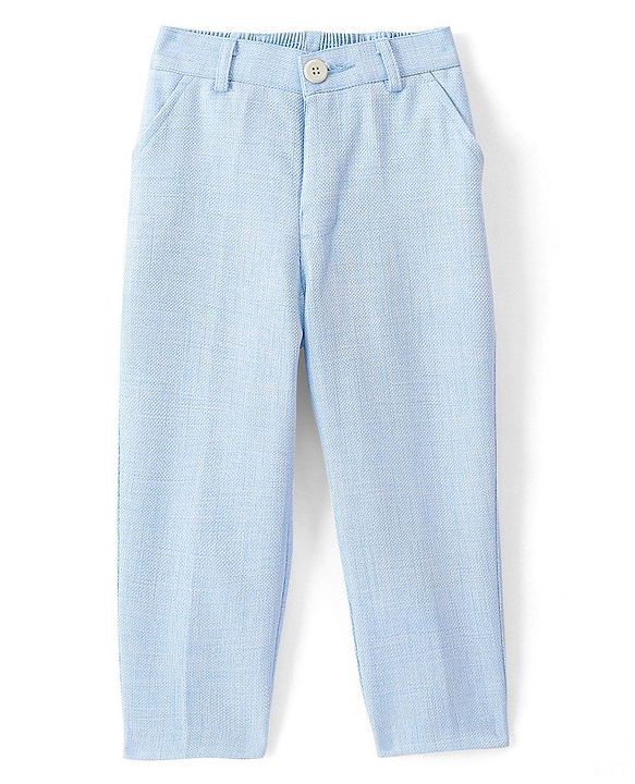 Babyhug Woven Full Sleeves Textured Party Suit with Bow Tie - White & Blue