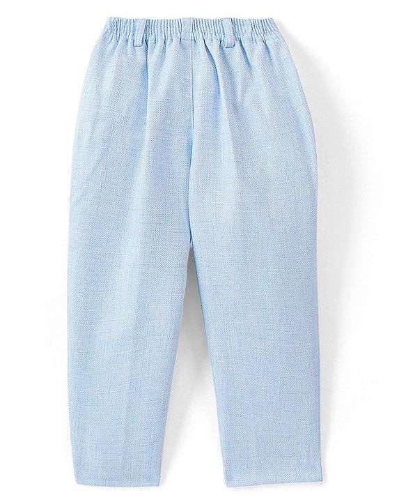 Babyhug Woven Full Sleeves Textured Party Suit with Bow Tie - White & Blue