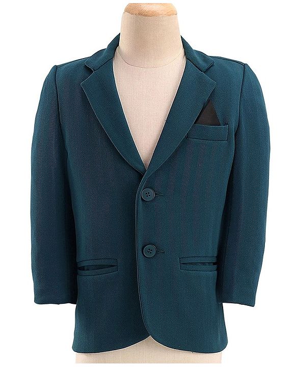 Babyhug Full Sleeves Three Piece Party Suit with Bow & Stretch - White & Teal Blue