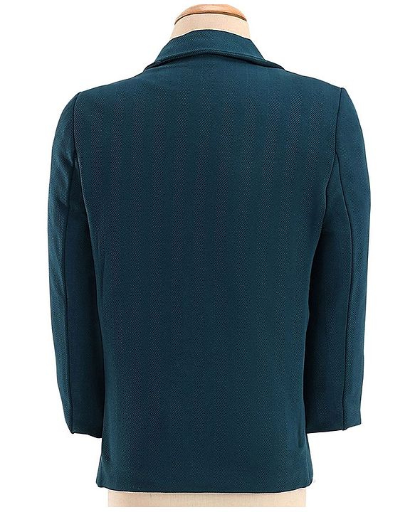 Babyhug Full Sleeves Three Piece Party Suit with Bow & Stretch - White & Teal Blue