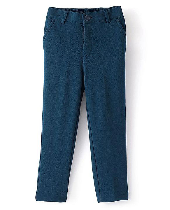 Babyhug Full Sleeves Three Piece Party Suit with Bow & Stretch - White & Teal Blue