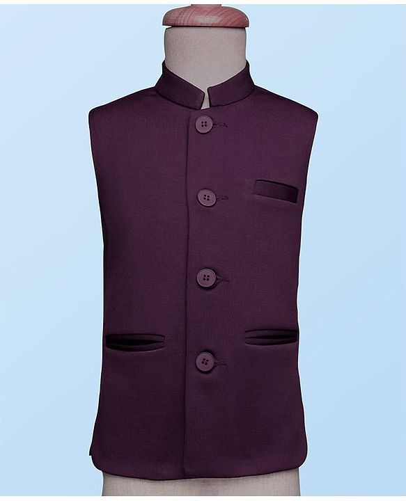 Babyhug Woven Full Sleeves Stretch Fit Party Suit With Waist Coat - White & Wine