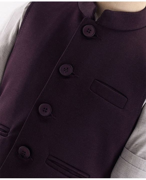 Babyhug Woven Full Sleeves Stretch Fit Party Suit With Waist Coat - White & Wine