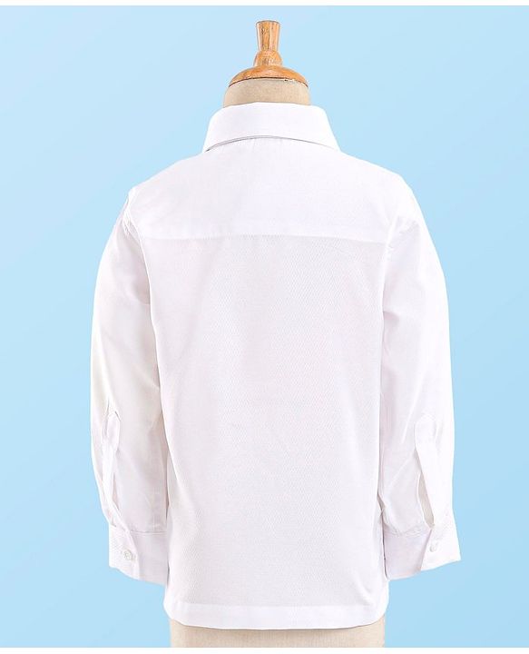 Babyhug Woven Full Sleeves Stretch Fit Party Suit With Waist Coat & Bow -  White & Dark Blue