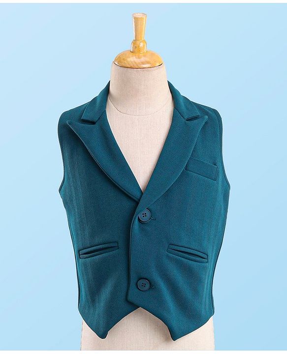 Babyhug Woven Full Sleeves Stretch Fit Party Suit With Waist Coat & Bow -  White & Dark Blue