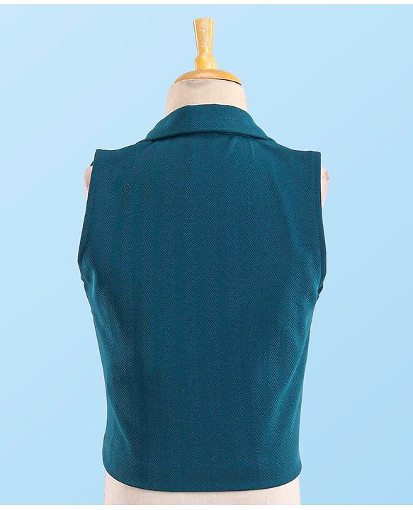 Babyhug Woven Full Sleeves Stretch Fit Party Suit With Waist Coat & Bow -  White & Dark Blue
