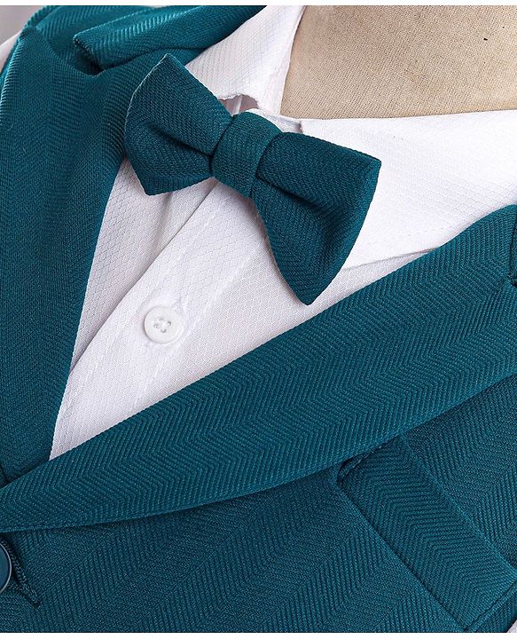Babyhug Woven Full Sleeves Stretch Fit Party Suit With Waist Coat & Bow -  White & Dark Blue