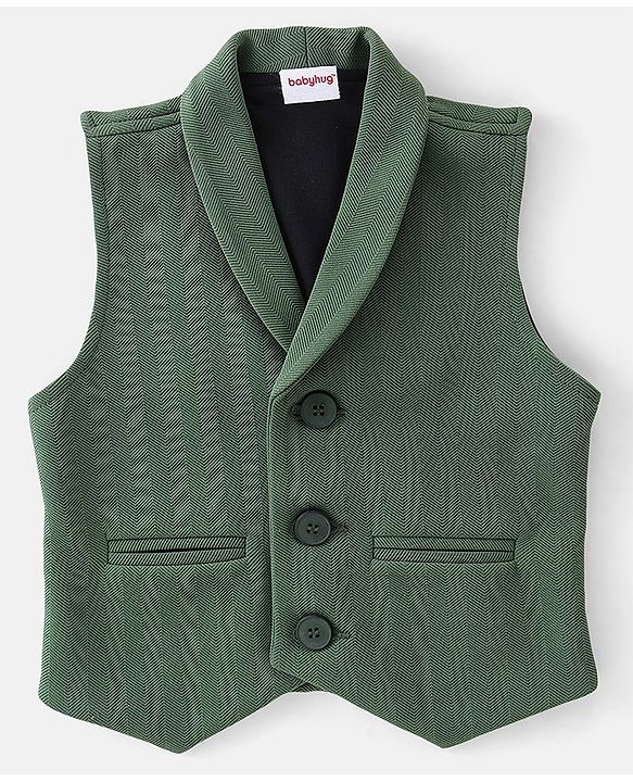 Babyhug Woven with Stretch Full Sleeves Three Pieces Party Suit with Bow - Green & White