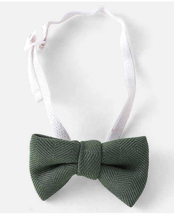 Babyhug Woven with Stretch Full Sleeves Three Pieces Party Suit with Bow - Green & White
