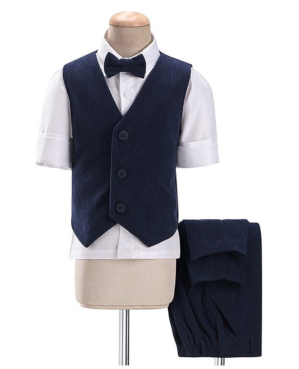 Babyhug Full Sleeves Premium Corduroy Party Suit - Black & White